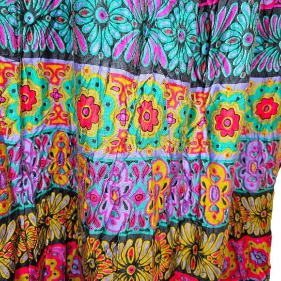 Vintage 60s Maxi Dress Womens Size S Neon Floral Paisley Groovy Hippie Boho - Picture 6 of 13